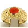Image 1 : 14k Yellow Gold Oval Cabochon Bezel Set Coral Domed Quilted Texture Ring