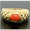 Image 3 : 14k Yellow Gold Oval Cabochon Bezel Set Coral Domed Quilted Texture Ring
