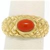 Image 5 : 14k Yellow Gold Oval Cabochon Bezel Set Coral Domed Quilted Texture Ring