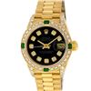 Image 5 : Rolex Ladies 18K Yellow Gold Black Diamond And Emerald President With Rolex Box