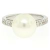 Image 1 : 14k White Gold 10.6mm Akoya Pearl Ring w/ 0.54 ctw F VS Round Diamond Accents