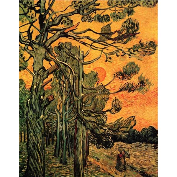 Van Gogh - Pine Trees Against A Red Sky With Setting Sun