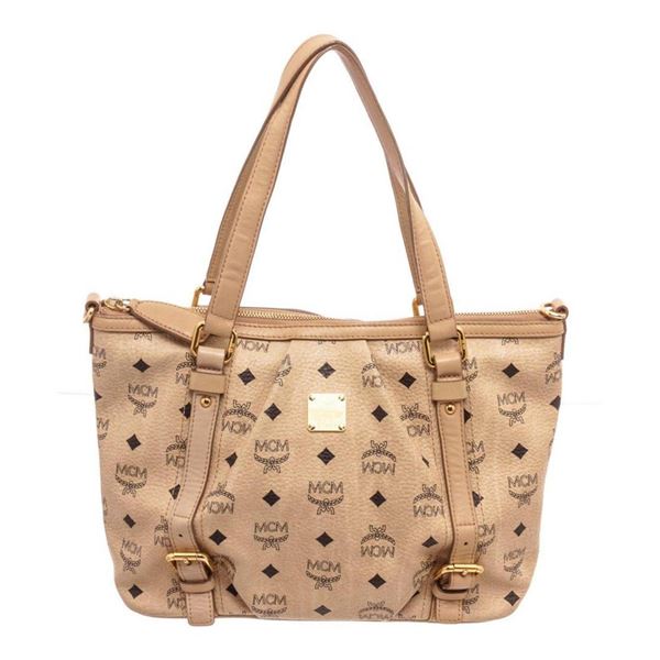 MCM Beige Coated Canvas Shoulder Bag