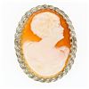 Image 1 : Fancy Vintage 14K Gold Carved Shell Cameo Etched Floral Filigree Brooch Pendant