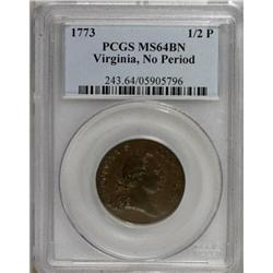 1773 1/2P Virginia Halfpenny, No Period MS64