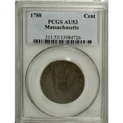 1788 Massachusetts Cent, Period AU53 PCGS Ry 1-D