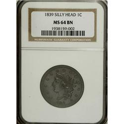 1839 1C Silly Head MS64 Brown NGC