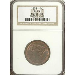 1853 1C MS65 Red and Brown NGC