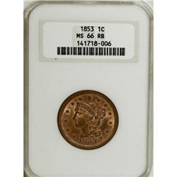 1853 1C MS66 Red and Brown NGC