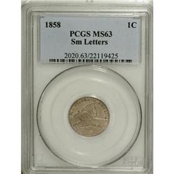1858 1C Small Letters MS63 PCGS