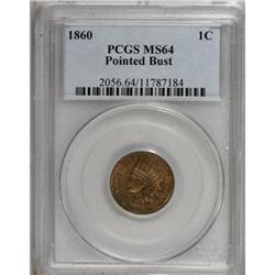 1860 1C Pointed Bust MS64 PCGS