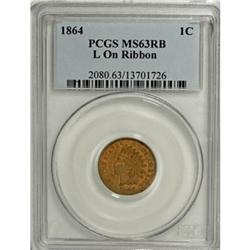 1864 1C L On Ribbon MS63 Red and Brown PCGS