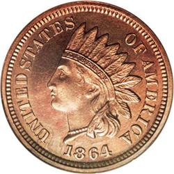 1864 1C Bronze No L PR64 Cameo NGC