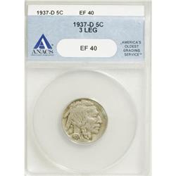 1937-D 5C Three-Legged XF40 ANACS