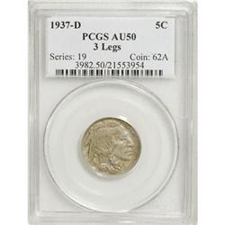 1937-D 5C Three-Legged AU50 PCGS