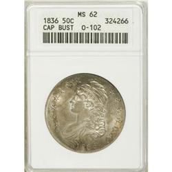 1836 50C Lettered Edge MS62 ANACS O-102