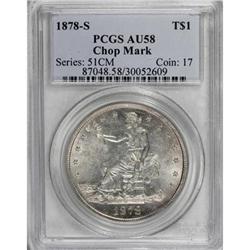 1878-S T$1 Chop Mark AU58 PCGS