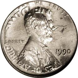 1990 1C--Struck on a 1990-P 10C MS65 NGC