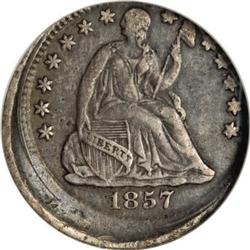 1857 Half Dime XF40 NGC, Struck 15% Off Center