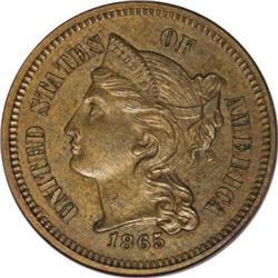 1865 3C Three Cent Nickel, Judd-411,
