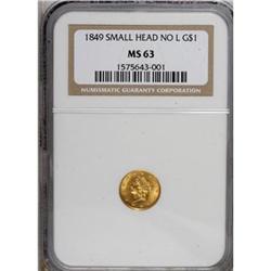 1849 G$1 No L MS63 NGC