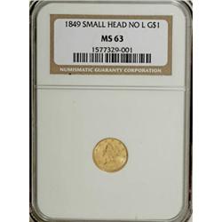 1849 G$1 No L MS63 NGC