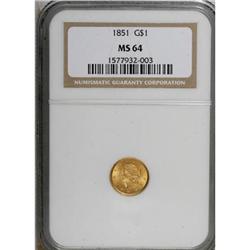 1851 G$1 MS64 NGC