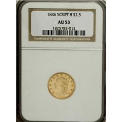 1836 $2 1/2 Script 8 AU53 NGC
