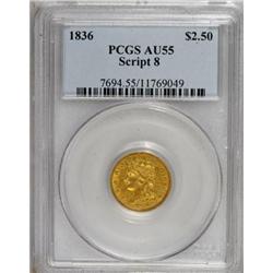 1836 $2 1/2 Script 8 AU55 PCGS