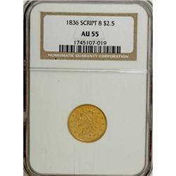 1836 $2 1/2 Script 8 AU55 NGC