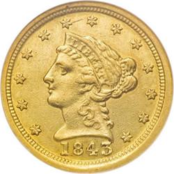 1843-C $2 1/2 Large Date, Plain 4 AU53 NGC