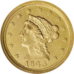 1843-O $2 1/2 Large Date, Plain 4 AU55 NGC