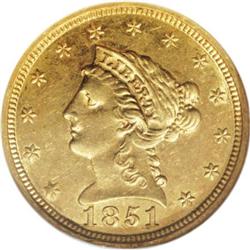 1851-O $2 1/2 AU58 NGC