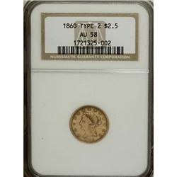 1860 $2 1/2 New Reverse, Type Two AU58 NGC