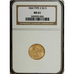 1860 $2 1/2 New Reverse, Type Two MS61 NGC