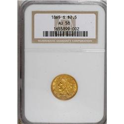 1865-S $2 1/2 AU58 NGC