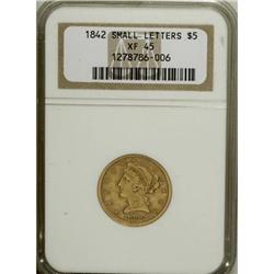 1842 $5 Large Letters XF45 NGC