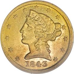 1843-D $5 Small D MS62 PCGS