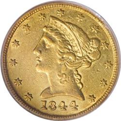 1844-C $5 AU55 PCGS