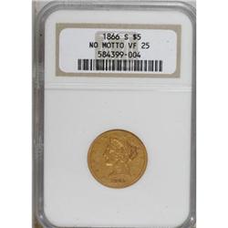 1866-S $5 No Motto VF25 NGC