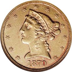 1870 $5 AU55 NGC