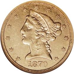 1870-S $5 AU53 NGC