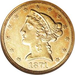 1871 $5 AU58 NGC