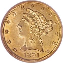1891-CC $5 MS63 PCGS