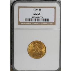 1900 $5 MS64 NGC