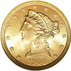 1900 $5 MS66 NGC
