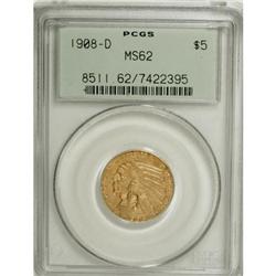 1908-D $5 MS62 PCGS
