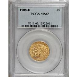 1908-D $5 MS63 PCGS