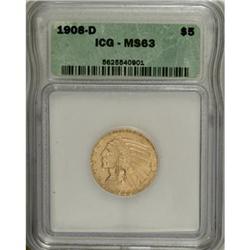 1908-D $5 MS63 ICG