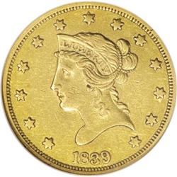 1839 $10 Type of 1838, Large Letters XF45 NGC